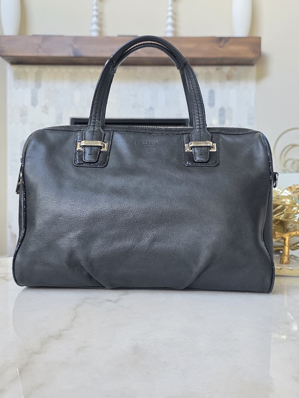 Coach Taylor Leather Satchel Black F25296 Crossbody Handbag